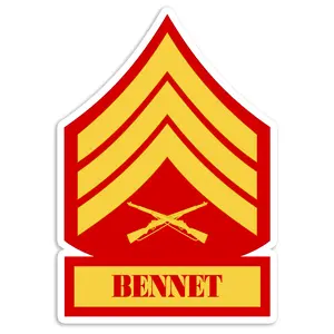 US Marine Corps Sergeant Bennet Last Name USMC E5 Rank Chevrons Retired Veteran Prior Service Enlisted Car Truck 4" Military Sticker Decal