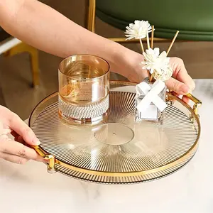 Storage Tray, Multi-Functional Decorative Round Tray with Handles, Ideal for Bread, Fruit, Desserts, and Snacks, Perfect for Kitchen Organization, Party Service, and Display, Serving Platter, Kitchen Storage.