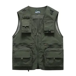 Men’s multifunctional quick-dry tactical vest for outdoor camping, fishing, and photography; mesh breathable, multi-pocket sleeveless jacket
