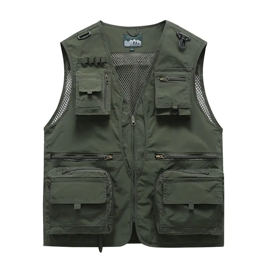 Men’s multifunctional quick-dry tactical vest for outdoor camping, fishing, and photography; mesh breathable, multi-pocket sleeveless jacket