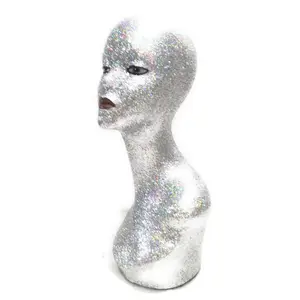 Silver Iridescent Mannequin Head - Bald Plastic Wig Display Stand for Hairdressers & Stylists - High-Quality Hard Plastic with Suede Base - Perfect for Braids & Up-Dos Practice