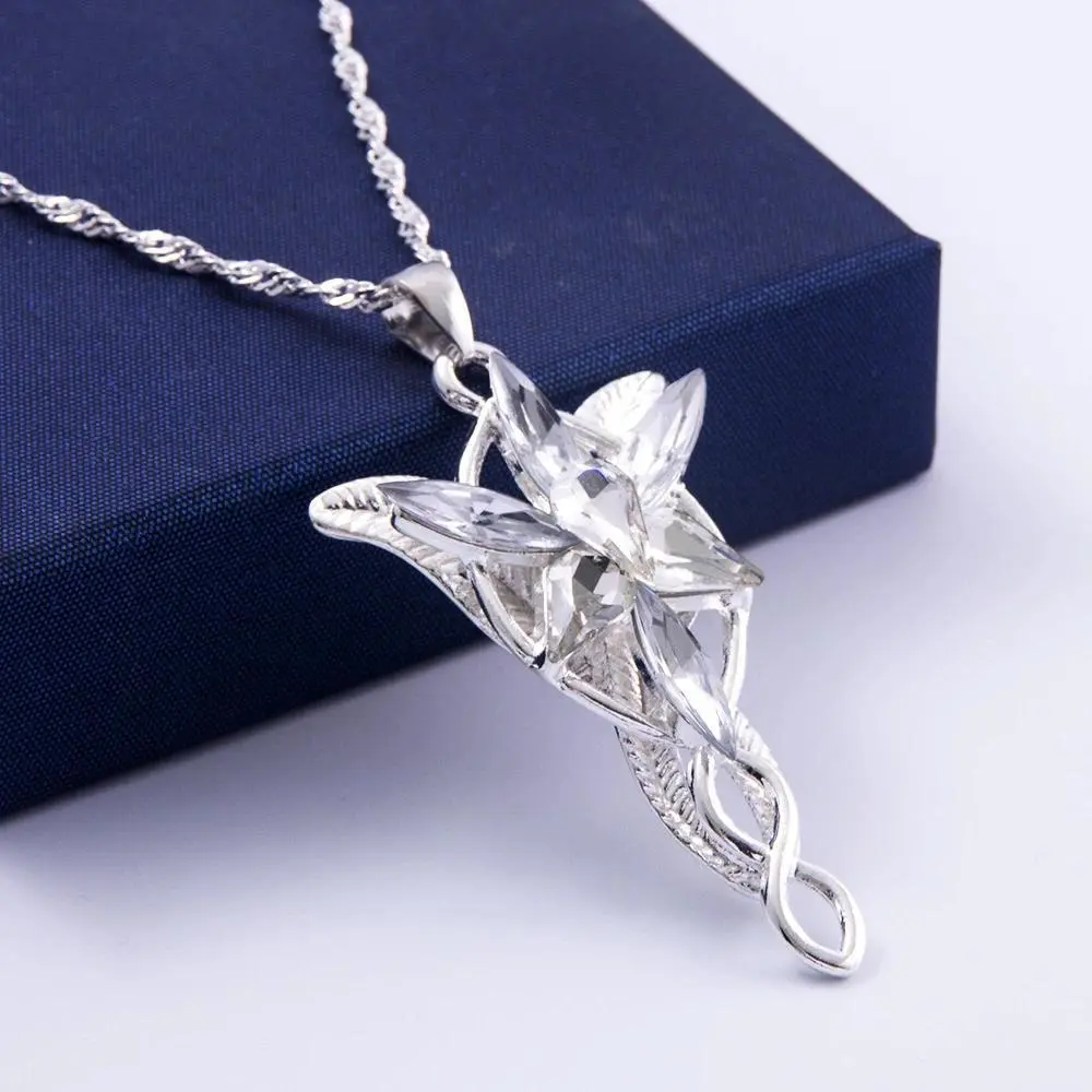 Women's Silver Evenstar Star Movie Theme Necklace, Crystal Pendant Party Wear Costume Jewelry Gift