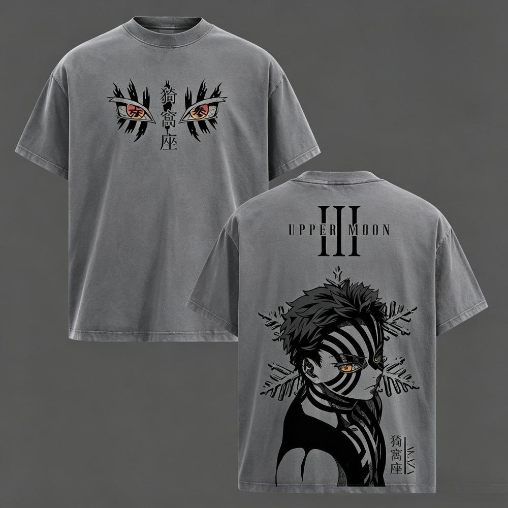 Akaza Upper Rank 3 Graphic Tee Vintage Washed Oversized Shirt Manga Villain Demon Slayer Cotton T-Shirt for Truck Lovers Unisex Casual Crewneck Top Menswear Fashion Essential