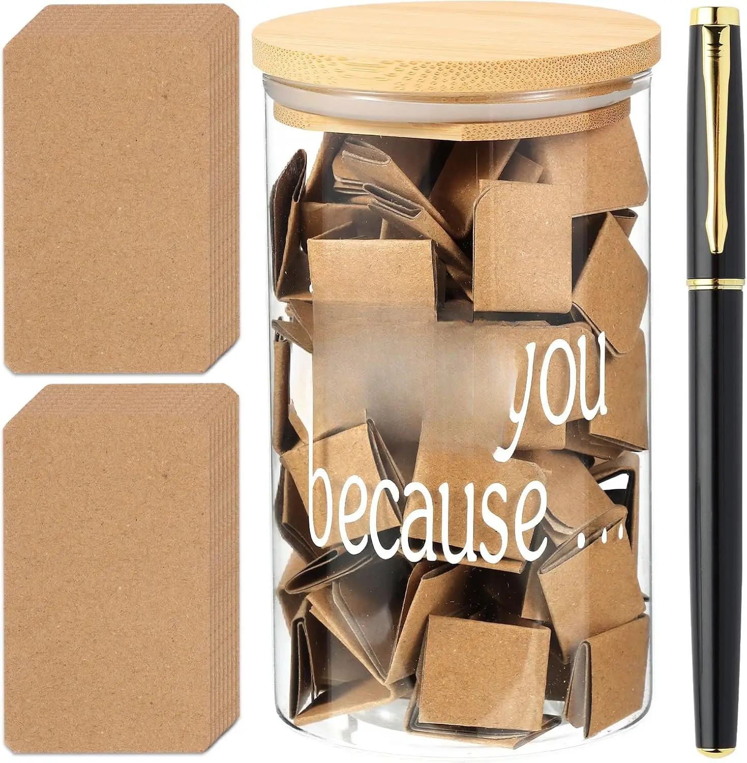 Love Notes Jar Love You Because Jar with 100 Note cards and 1 Pen, Christmas Anniversary Birthday Gifts for Boyfriend Girlfriend Wife Husband, Newlywed Gifts for the Couple