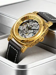 Men's Mechanical Watch, Business Style Glow-In-The-Dark Carved Automatic Tourbillon Open Face Skeleton Watches, Suitable for All Occasions