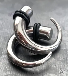 PAIR of Beautiful 316L Surgical Steel Round Hook Tapers/Expanders with O-Rings