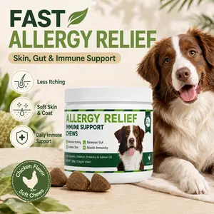 Dog Allergy Relief Immune Support Chews, Soft Chicken Flavor Supplement for Itchy Skin, Skin & Coat Health, Gut Balance and Seasonal Wellness, with Quercetin, Colostrum, Probiotics & Salmon Oil, for Dogs of All Sizes, 120 Chews
