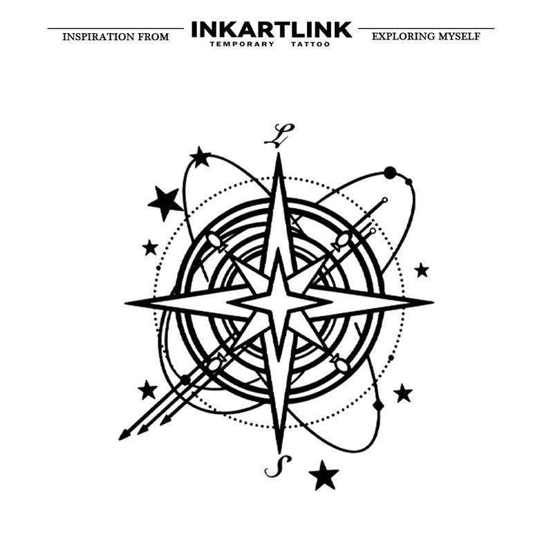 INKARTLINK Tattoo Tech, 2 Sheets Semi-Permanent Temporary Tattoos,Cross Star , Adult Art Design,Lasts 1-2 Weeks, Waterproof, Realistic Look, No Adhesive, No Reflection,For Man And Woman,Ideal for Swimming, Party