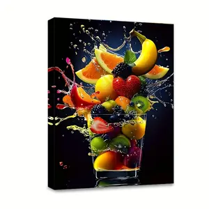 Vibrant Fruit Splash Canvas Art-30.48 X40.64 cm Wooden Frame with Decorative Wall, Colorful Orange, Grape and Berry Design, Dynamic Modern Home Decoration, Suitable for Living Room, Bedroom Or Kitchen, Room Decoration, 2D Plane, Perfect for Room Decoratio