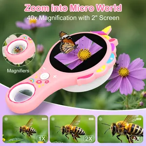 Children's Microscope - Handheld Digital Mini Microscope 2-inch Screen Portable Pocket Microscope 3x Magnification Photo Capture Function Ideal Toy Gift for Boys and Girls Aged 3-10 Learning Tool with Adjustable LED Lighting - Home Classroom Decorations