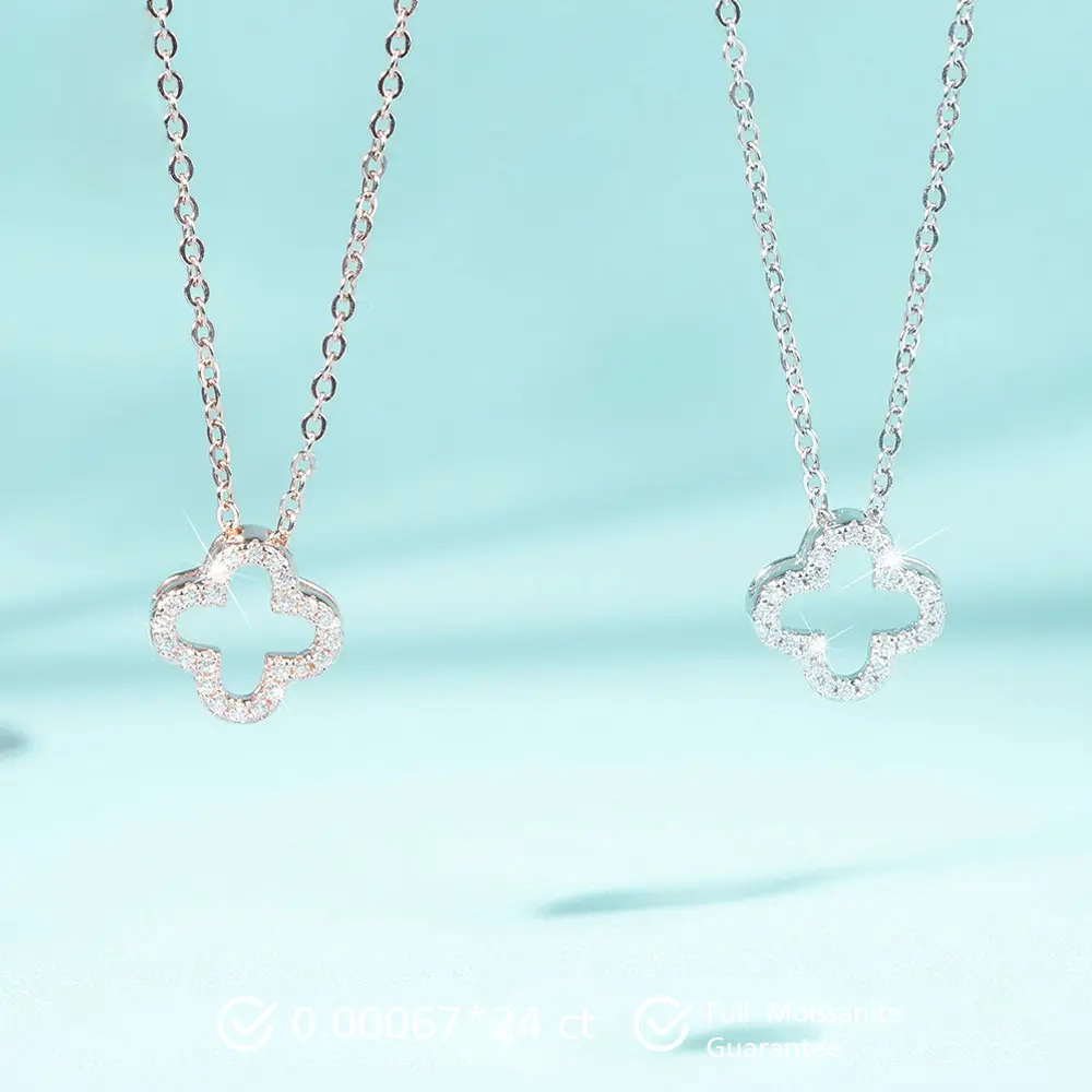 Flower Oxalis Moissanite Necklace S925 0.016 CT - Round Cut - Lore Jewelry