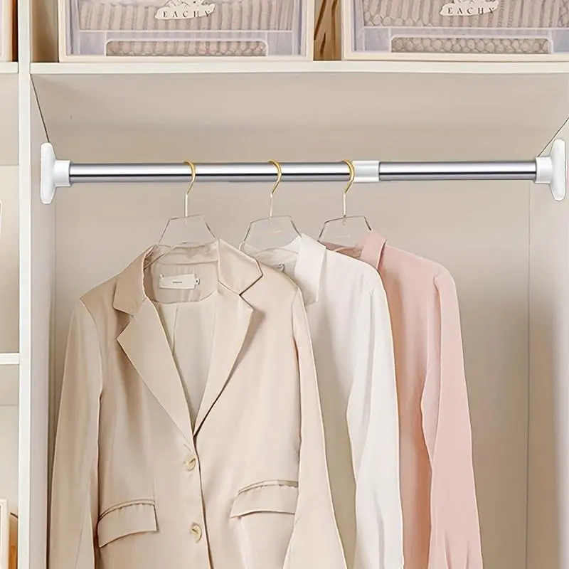 Telescopic Metal Closet Rod, Plastic Clothes Drying Rack, Durable Punch-Free Curtains Rack, Multi-Purpose Hanging Rack