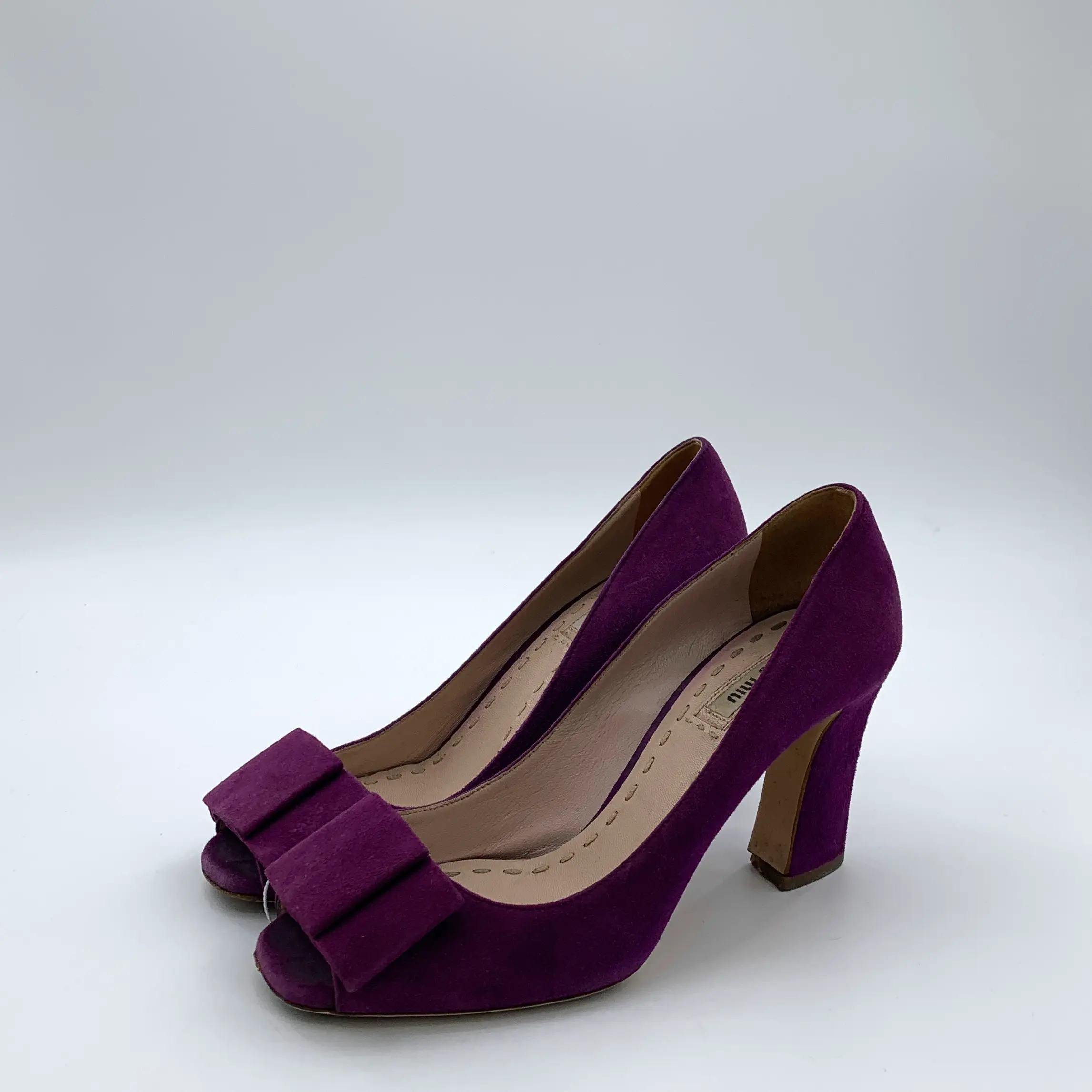 RDLT-Miu Miu Size 37.5 Purple Suede Bow Block Heels-J36176