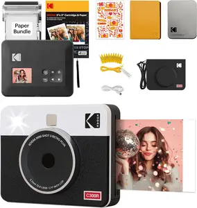 KODAK Mini Shot 3 Retro 4PASS 2-in-1 Instant Digital Camera and Photo Printer (3x3 inches) Initial 8 Sheets + 30 Sheets Gift Bundle, White