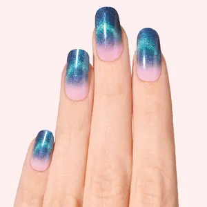 DASHING DIVA It's Science, Duh Semi-Cured Gel Nail Strips - Baby Pink with Iridescent Teal & Purple Ombre Tips