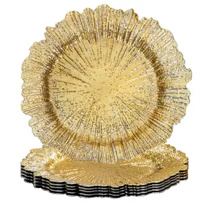 MAONAME 13" Gold Charger Plates, Electroplating Chargers for Dinner Plates, Round Plate Chargers Set of 6, Table Chargers for Wedding, Party