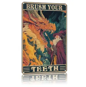 Toothbrush Dragon Aluminum Sign, Vintage Metal Sign, Wall Decor, Suitable for Living Room, Backyard, Garden, Garage, Bar, 12x8 inch Vintage Metal Sign, Wall Decor, Suitable for Home, Bedroom, Country Garden, Bathroom Decor Gift
