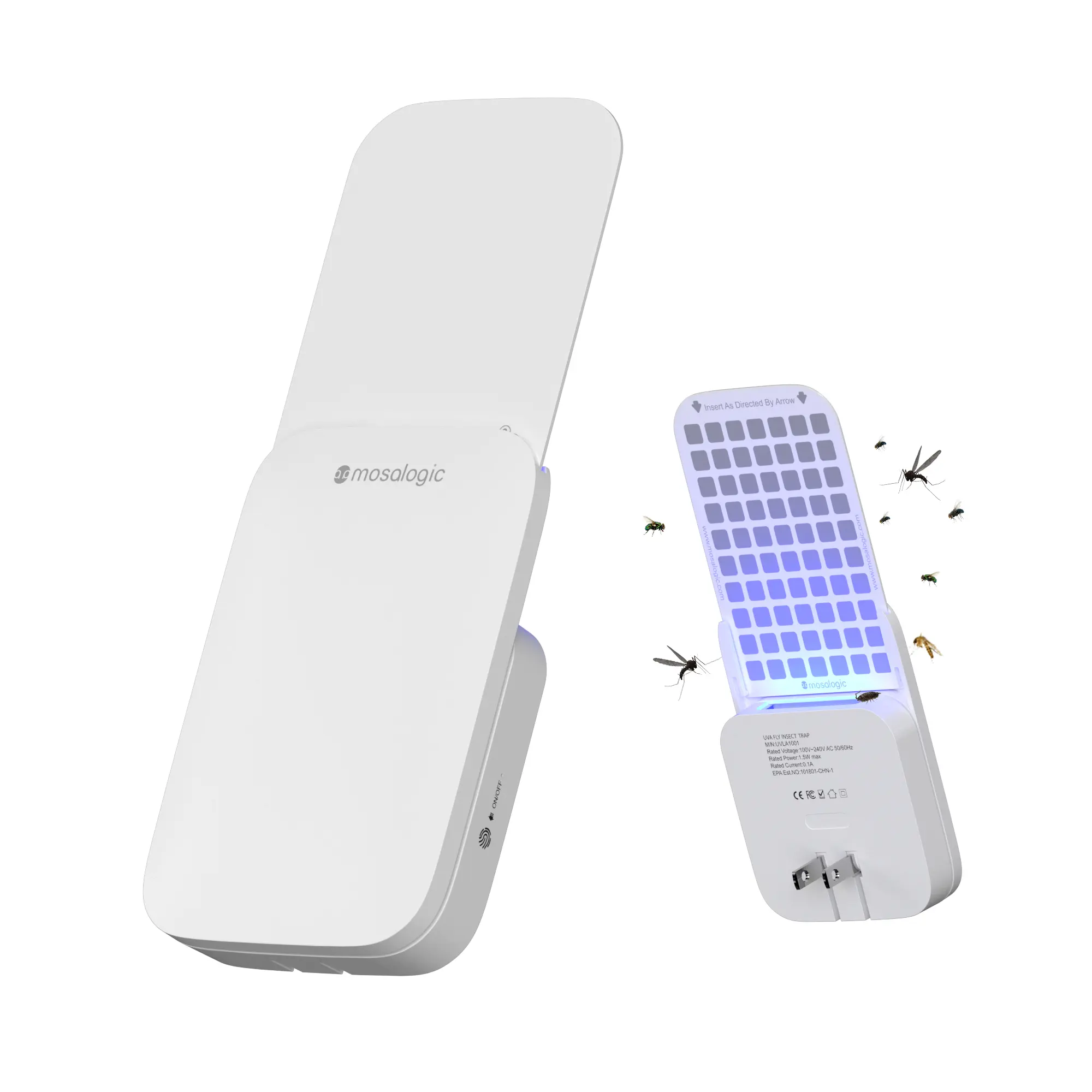 Mosalogic UVA Fly Insect Trap Plug-in, For FruitFlies, Gnats, HouseFlies, Chemical-Free for Kitchen, Office, Home | Discreet Night Light Operation | No Zapper | 24/7 Protection