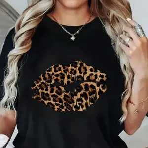 Womens Cotton Short Sleeve Graphic Tee Black And White Checkered Lips Print Casual Summer Top Crew Neck Soft Breathable Streetwear Outfit