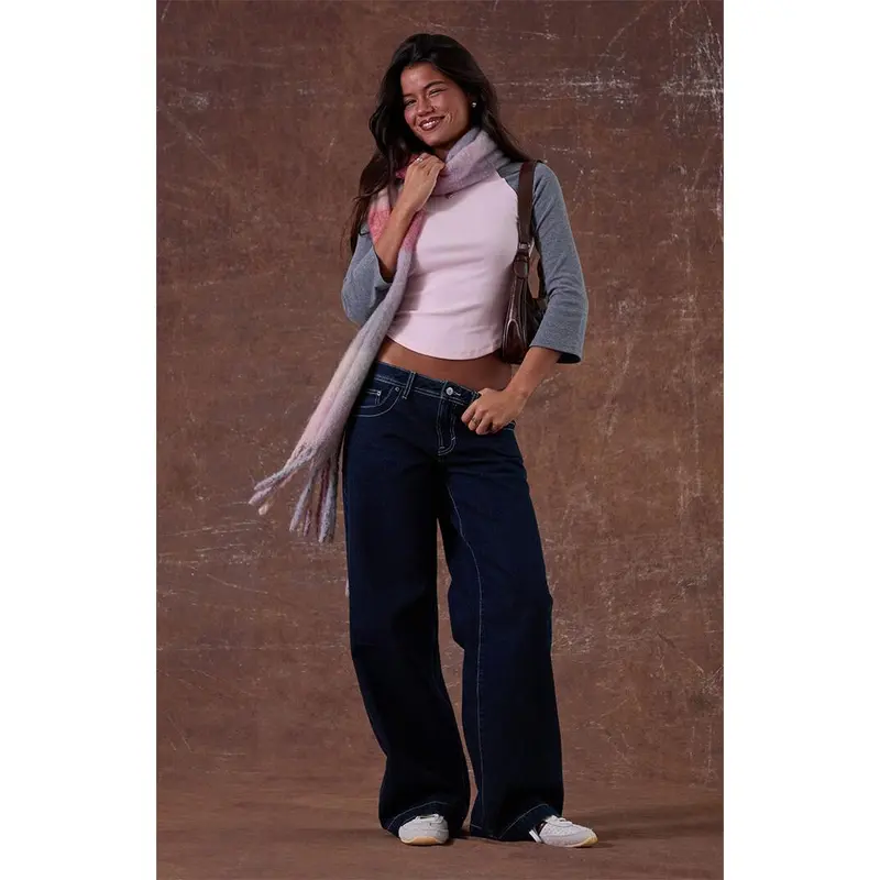 Pacsun Women's Casey Low Rise Baggy Jeans Contrast Stitch Rinse Denim
