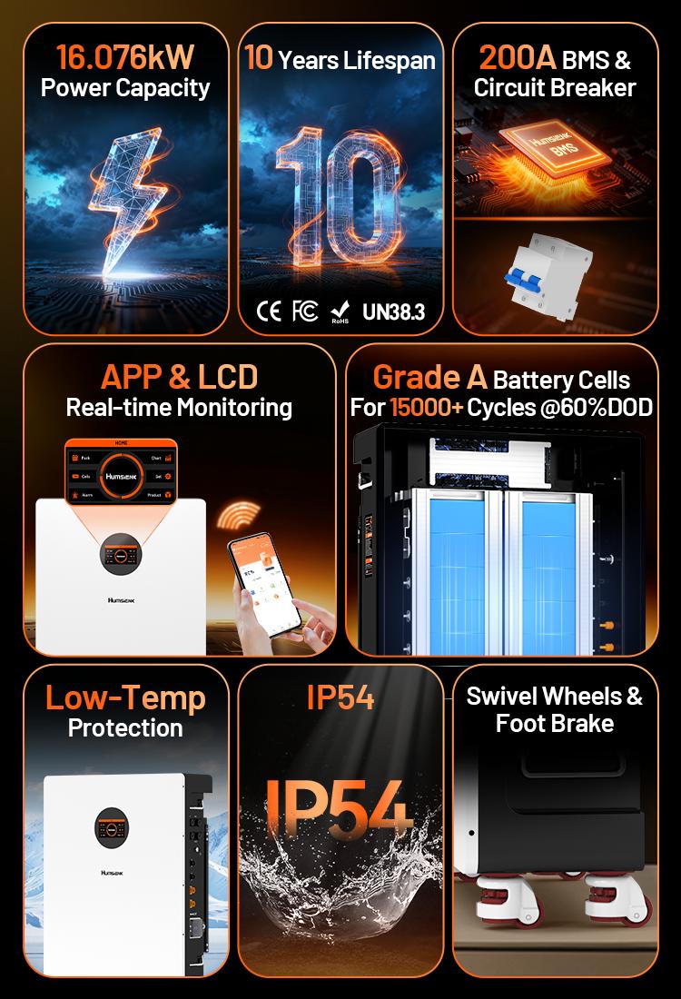 【2PACK】【Truck Delivery】HumsiENK 48V 314Ah LiFePO4 Lithium Battery - Offgrid power & Solar System Compatible, Bluetooth, Active Balancing, Wall-Mounted, 16kWh,  LCD Monitor, Grade A Cells, 15000+ Cycles, 10-Year Lifespan for Home Energy Storage