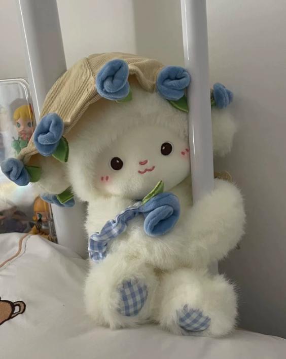 Rose Lamb Plush Toy Series - 20cm Cute Collectible Figure with Carrot Hat & Scarf, Holiday Gifts,soft dolls for home sofa & bed& bag
