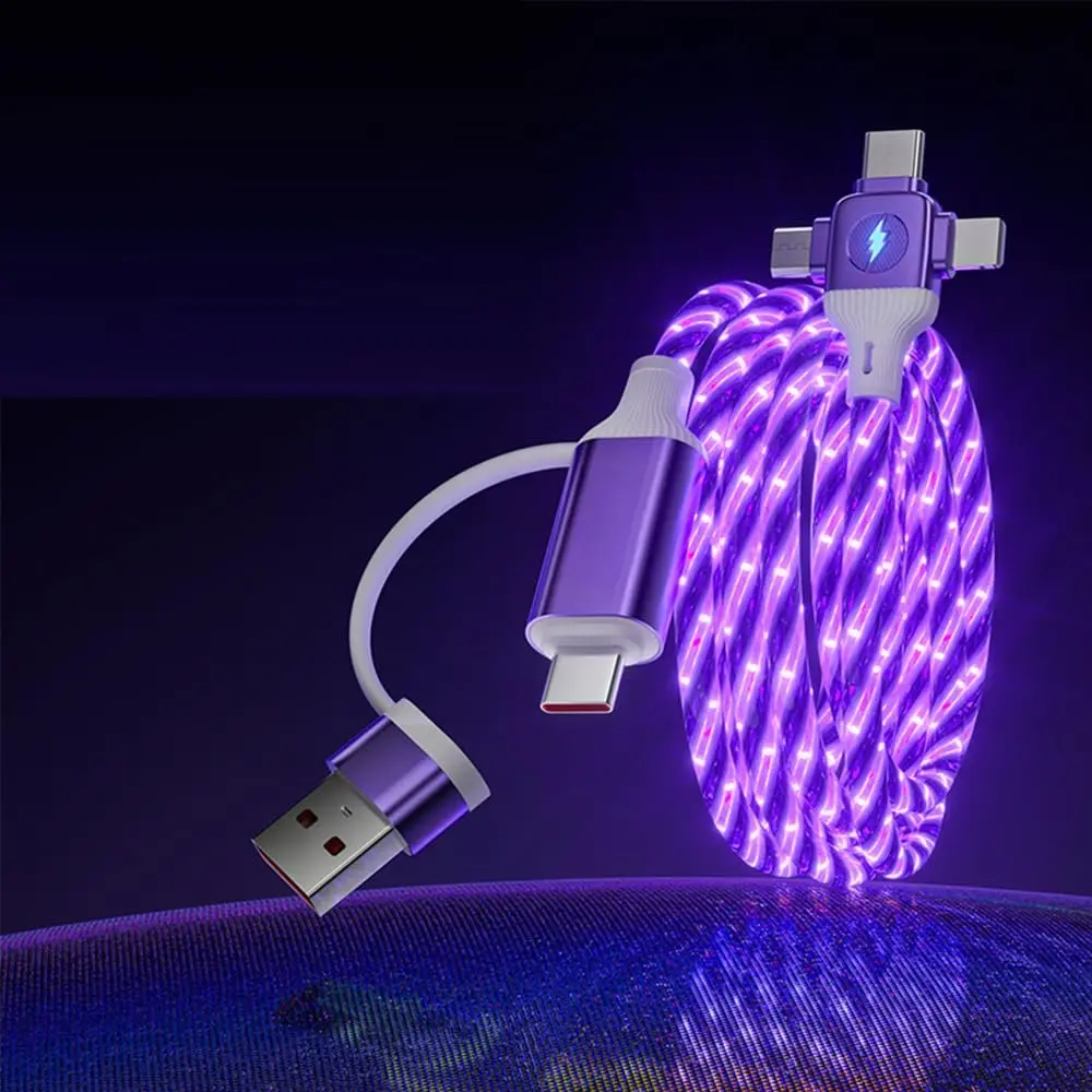 6-in-1 Multi-Port LED Charging Charger, USB A/Type C to USB-C PD Fast Cord with Lighted Current Flow, Compatible with Smartphones, Cellphones, Tablets & Most Electrical Devices - Purple Cross Design, Electronic