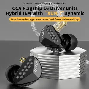 CCA HM20 16-Units Hybrid in Ear Earphones, HiFi Stereo Noise Isolating Sport IEM Wired Earbuds/Headphones with Detachable Cable for Musician Audiophile