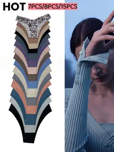 15 pieces of women's low-waist seamless panties, solid color women's underwear, comfortable and breathable, tagless design, suitable for daily wear, sportswear, basic styles, simple style, an excellent gift for girlfriends and best friends