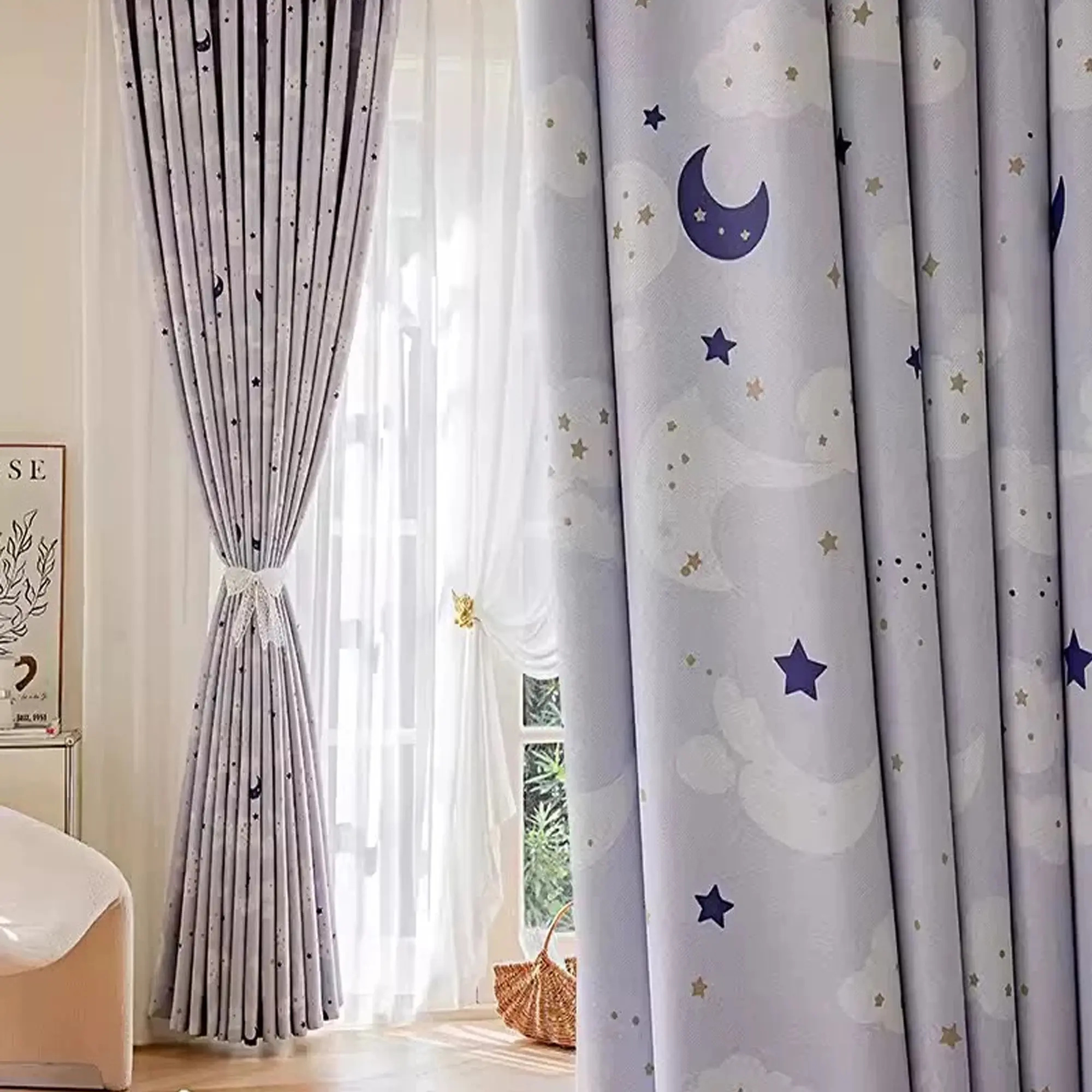 Stylish Cartoon Print Blackout Curtain for Children, Heat Insulating Drapes for Living Room & Bedroom, Home Decoration Curtain, Perfect for Kids' Rooms, Window Curtain, Home Decorative Curtain, Curtains Black Out
