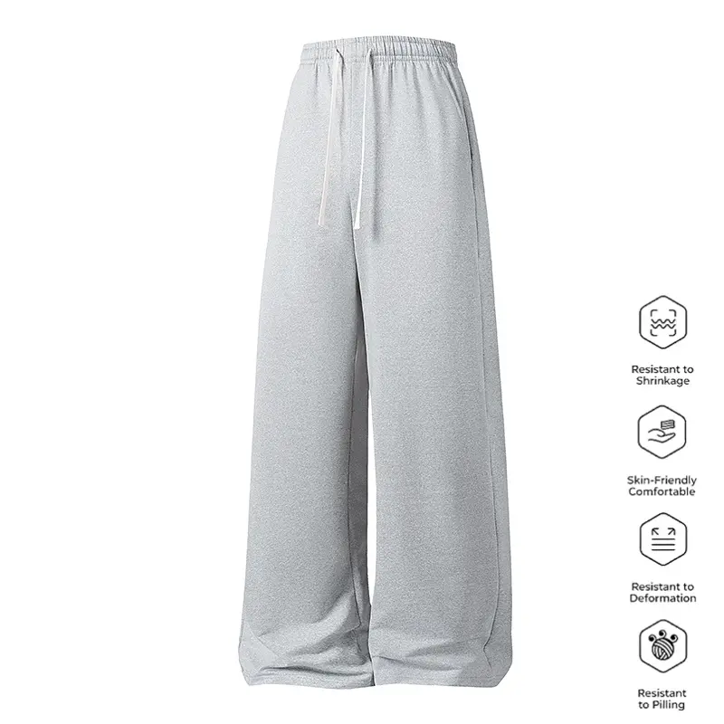 Men’s soft knit long pants for all seasons—versatile joggers with a drawstring elastic waistband and two side pockets—machine washable
