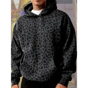 Men's Leopard Print Hoodie -  Background with Bold Leopard SpotsPullover Hoodie with Front Pockets, Soft Fabric for Everyday & Formal Outfits, Machine Washable Fall Winter Clothing for Bold Fashion Statements, Streetwear Style,