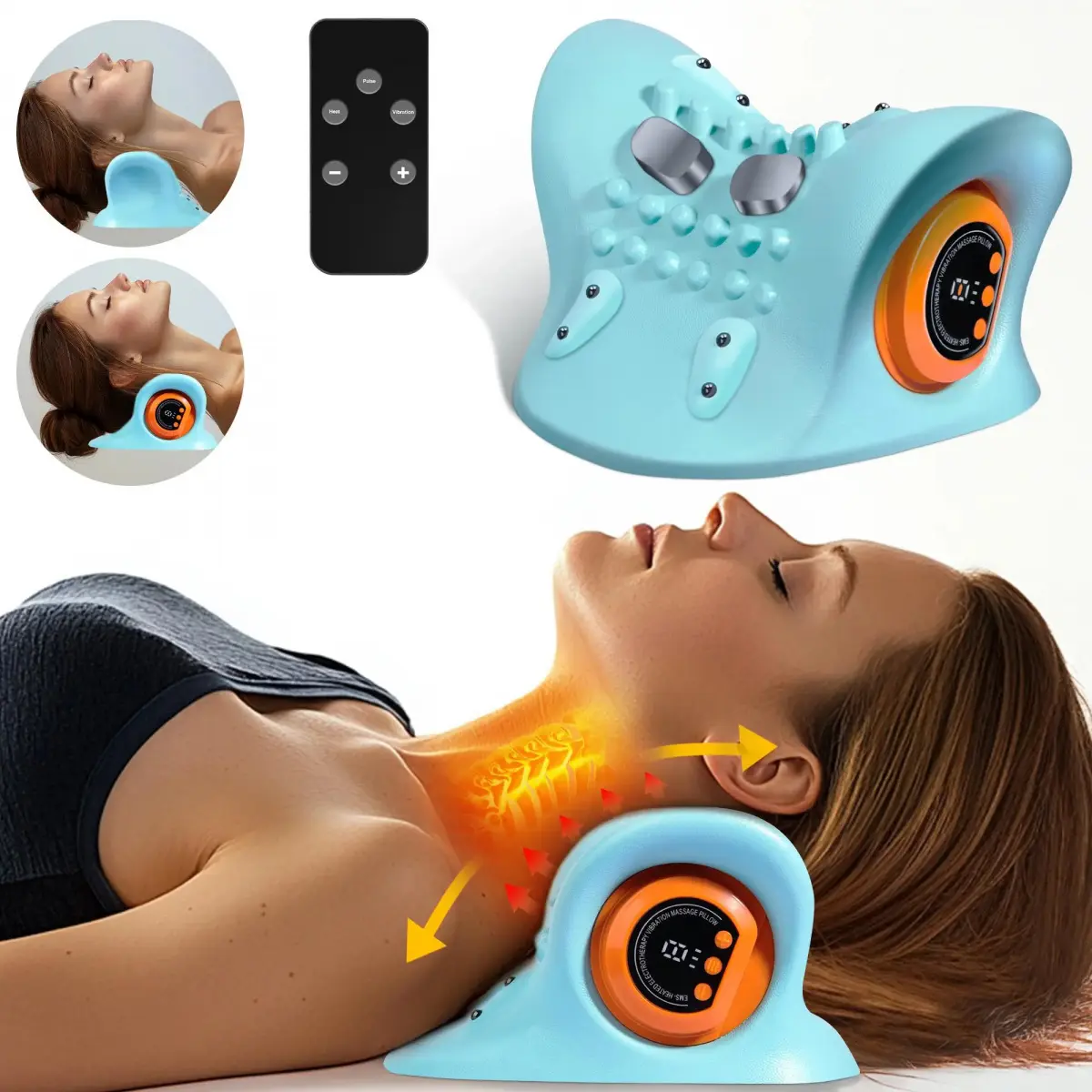 Heated Neck and Shoulder Massage Pillow - Lightweight Portable Relaxer with Remote, 3 Modes, Dual-Temperature Settings, Ideal Gift for Home Use, Personal Care Appliance, Neck Pillow, Pain Relief, Massage Devices, Dual Temp Settings, Sleep Aid, Type-C Cabl