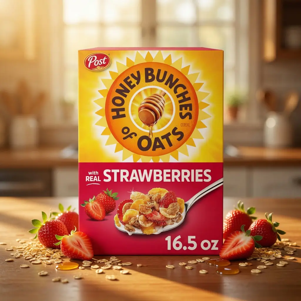 Honey Bunches of Oats with Real Strawberries Breakfast Cereal, Strawberry Cereal with Oats and Granola Clusters, Low Fat with Whole Grains, 16.5 oz Box