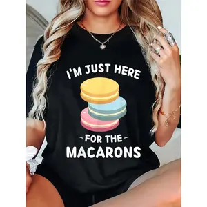Kawaii Cute Macarons I'm Just Here For The Macarons T-Shirt Casual Short Sleeve Shirt Top Womenswear Summer Streetwear Crewneck Shortsleeve shirts women vintage graphic tees