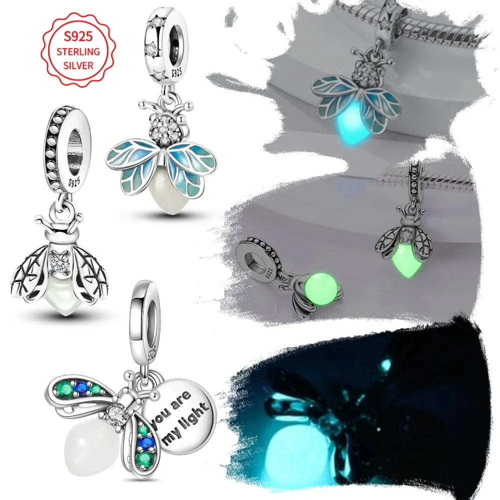 S925 Sterling Silver Celestial Aesthetic Firefly Charm Pendant, Hypoallergenic Nickel-Free Female Jewelry for 3mm Bracelets, Birthday Mother's Day Gift, Charms & Pendants