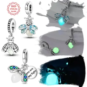 S925 sterling silver summer night firefly pendant, shining stars, suitable for original 3mm bracelets, necklaces, keychains, DIY pendant making for women's gifts, suitable for birthday and holiday party gifts