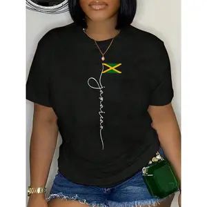 100% Cotton Jamaica Signature Jamaican Flag T-Shirt Summer, Cotton, Casual, Short Sleeve, Graphic Tee, Soft, Breathable, Loose Fit, Streetwear, Daily Wear, T-Shirtt