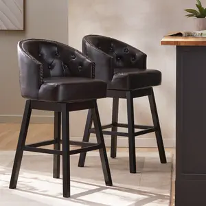 ARCH 360 Degree Swivel Bar Stool with Stunning Nailhead Trim, Set of 2, Brown