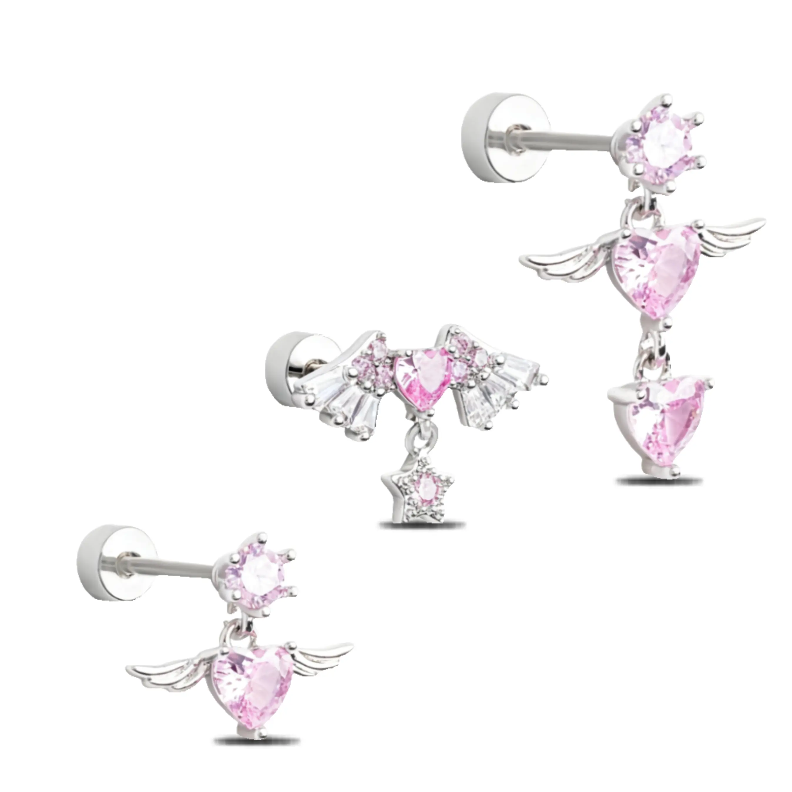 HERVAY 20G/6MM Multi Shape CZ Cartilage Stud Helix Earrings 316L Stainless Steel Secure Fit For Cartilage Or Helix Piercings