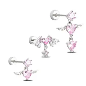 HERVAY 20G/6MM Multi Shape CZ Cartilage Stud Helix Earrings 316L Stainless Steel Secure Fit For Cartilage Or Helix Piercings