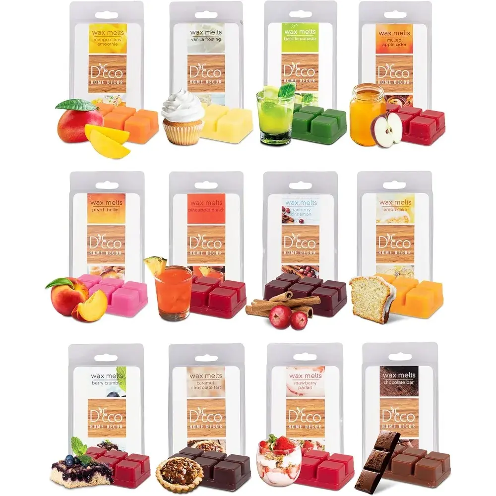 D'Eco Treats Scented Wax Melts Variety Pack- 12 Assorted 6pc Cube Sets for Electric Wax Warmer (2.5oz ea)- Cranberry Cinnamon, Apple Cider, Vanilla, Lemon, Cocoa, Berry, Caramel