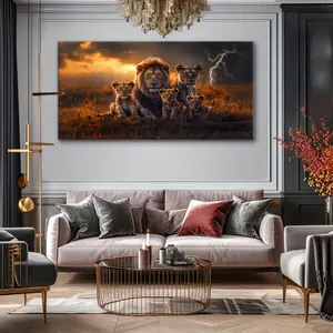 Modern Abstract Animal Canvas Wall Art - Wrap Framed Lion Family Print, High Quality Home Decor for Living Room, Bedroom, Office, Room Decor