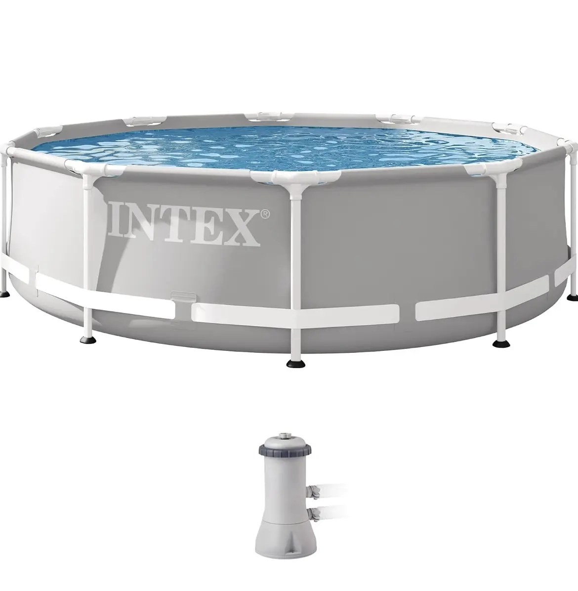 INTEX Prism Frame 10ft x 30in Round Above Ground Swimming Pool Set w/Pump 26701EH - 330 GPH Cartridge Filter Pump Included - Reinforced Steel Frame