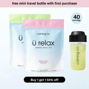 Ü Relax 2.0 | Calming Drink Mix | Bluenesse Lemon Balm, KSM-66 Ashwagandha, Chelated Magnesium Glycinate, L-Theanine & Vitamin D3 | Dual-Action Cortisol Support for Stress-Relief, Relaxation & Sleep | Sugar-Free | 40-Count Two-Pack | Calming Co.