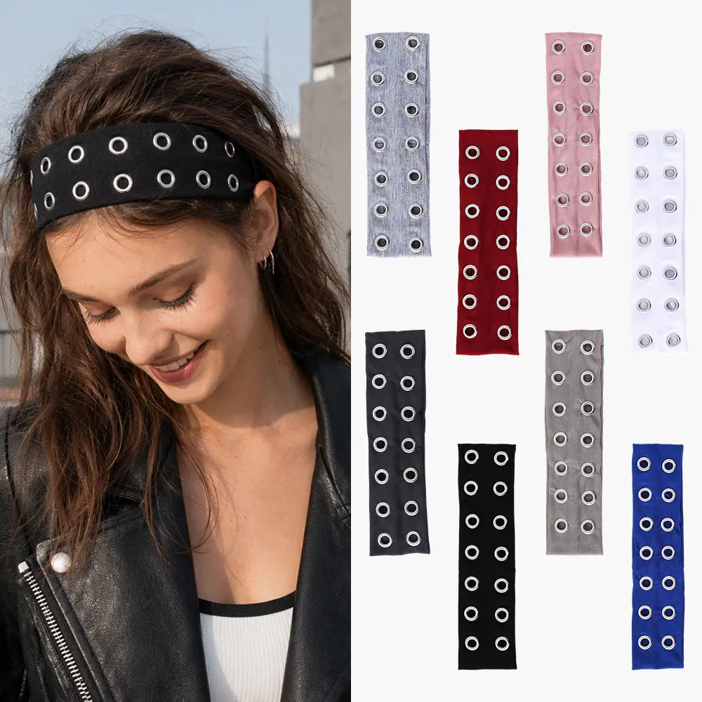 8 Packs Grommet Headbands for Women Trendy Y2K Hair Accessories, Cute Eyelet Head Bands for Women's Hair Fashion Hairbands Great for Sports and Fashion