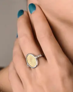 Stato Doro Custom Oval Fingerprint Ring with CZ Side Stones