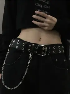 KPOP Y2K Punk Belt – Korean Retro Double Buckle Chain Waist Belt, Street Style Belt for Women & Men, Adjustable Gothic Harness Strap, Hip-Hop Streetwear Accessories for Jeans & Skirts