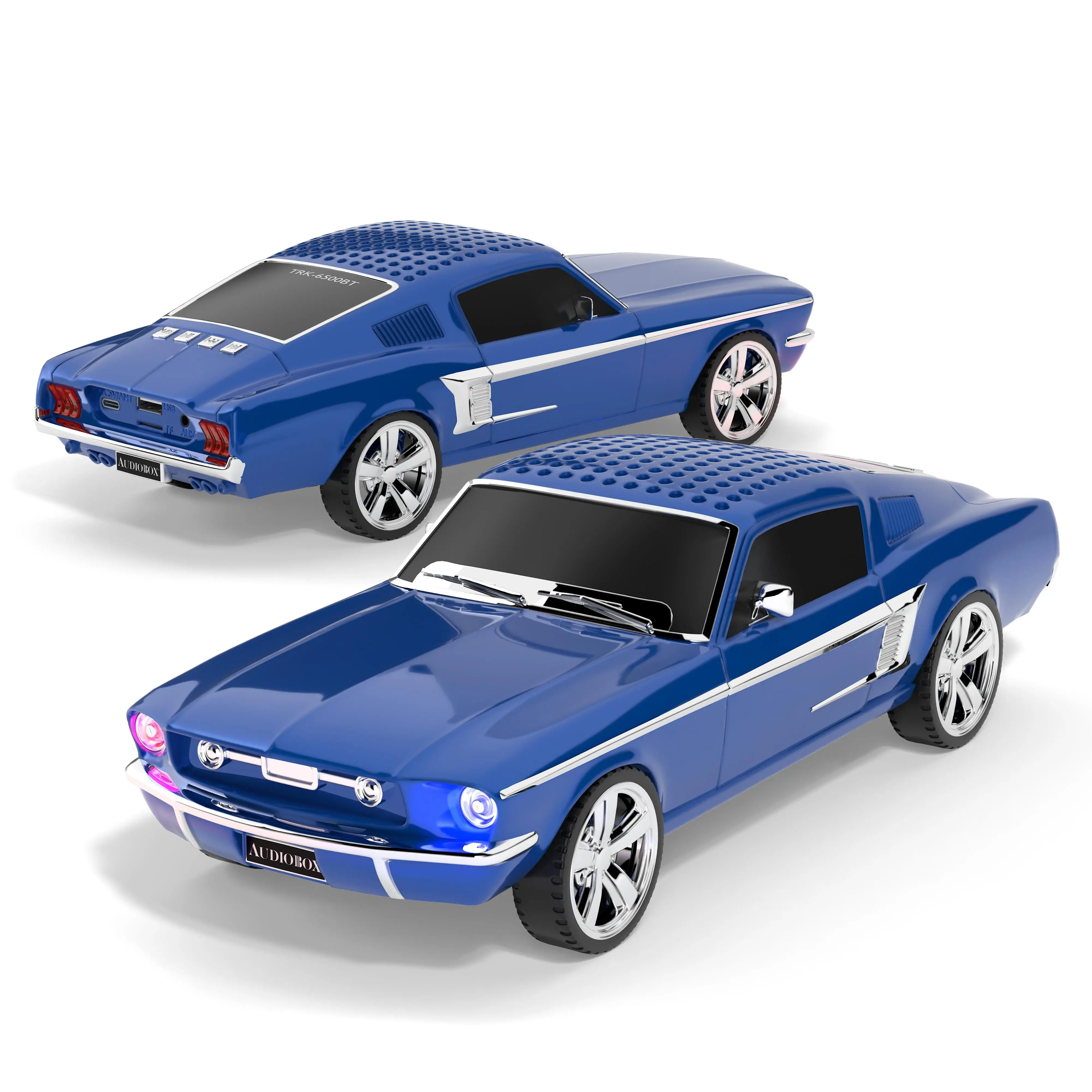 Audiobox 1965 Stang Muscle Car Replica Bluetooth Speaker with LED Lights, Rechargeable Battery, and Real Moving