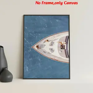 1pc, Wall Art, Vintage Poster, Artistic, Luxury Yacht Digital Print, Summer Sailing Blue Sea Poster, Bedroom Aesthetics, Living Room Decor, Apartment Decor, Housewarming Gift, Frameless Indoor Decoration, Canvas Prints